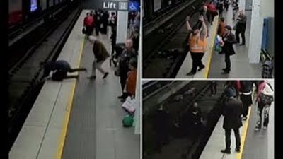 بالفيديو والصور.. رجل يفقد وعيه على شريط مترو الأنفاق