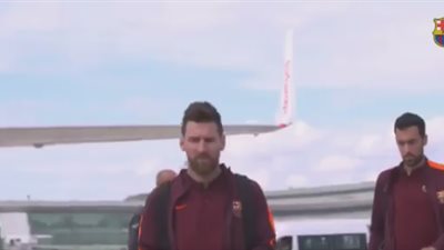 بالفيديو.. بعثة برشلونة تصل البرتغال للقاء لشبونة بدوري الأبطال