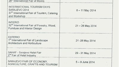 ننشر قائمة المعارض الدولية للغرف التجارية بالبوسنة والهرسك