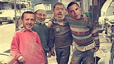 صورة تجمع بين مرسي وأوباما وأردوغان والقرضاوي