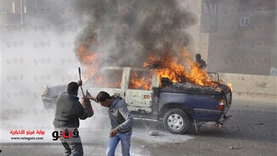 شلل مروري بكوبري المنيب بسبب حريق سيارة شرطة