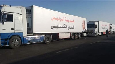 عبور شاحنات تقل عدد كبير من المواد الغذائية والمساعدات لقطاع غزة