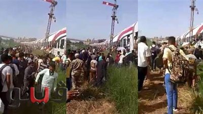 أول فيديو لخروج عربة قطار عن القضبان ببني سويف