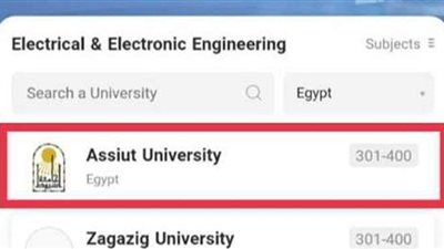 جامعة أسيوط تتصدر المركز الأول في العلوم الهندسية بتصنيف شنغهاي