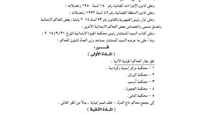 قرار نقل مقار عدد من المحاكم الجزئية