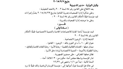 قيد مؤسسة أيامنا الجاية للاحتياجات الخاصة