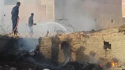 بالصور.. السيطرة على حريق بـ«حظيرة مواشي» في «إهناسيا» ببني سويف