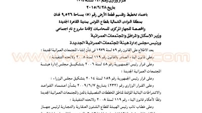 تقسيم قطعة أرض لإقامة نادٍ اجتماعي لـ«المحاسبات» بالقاهرة الجديدة