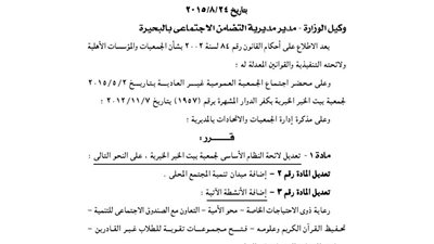 تعديل لائحة النظام الأساسى لجمعية بيت الخير بالبحيرة