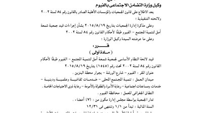 قيد لائحة جمعية شمعة أمل لتنمية المجتمع