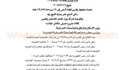 اعتماد تقسيم 76 فدانا لإقامة فيلات بالحى السابع عشر بمدينة الشيخ زايد