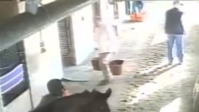 نهاية مروعة لعامل مر أمام حصان (فيديو)