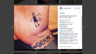 هاربر بيكهام ترسم وشم والدها الجديد