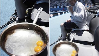 بالصورة.. لاعب تنس يختبر حرارة الجو بـ