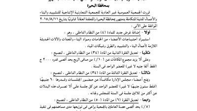 ملخص تعديل بالجمعية الإنتاجية للبناء بدمنهور