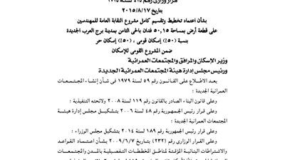 اعتماد تقسيم مشروع نقابة المهندسين لـ 51 فدانا بالحى الثامن ببرج العرب الجديدة