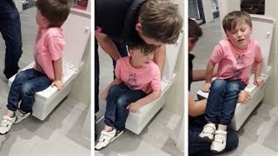 بالفيديو.. أبوان يدخلان في نوبة ضحك بعد بلع مرحاض ابنهما