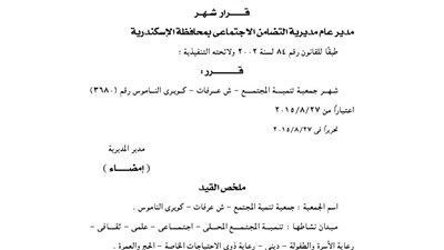 إشهار عدة جمعيات ومؤسسات بالإسكندرية
