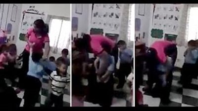بالفيديو.. معلمة تعاقب طفلا بوخزه بحقنة في فخذه داخل الحضانة