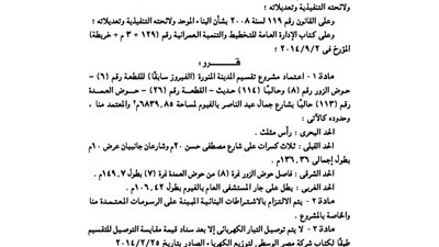 اعتماد تقسيم المدينة المنورة بمحافظة الفيوم