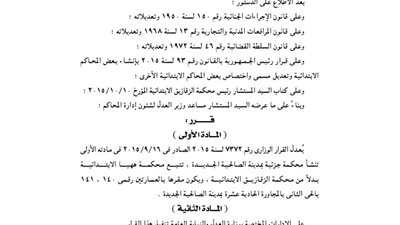 إنشاء محكمة جزئية بمدينة الصالحية الجديدة