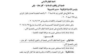 تعديل لائحة جمعية البر والتقوى بزفتى