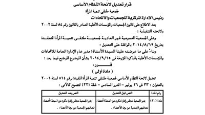 تعديلات جمعية ملتقى تنمية المرأة