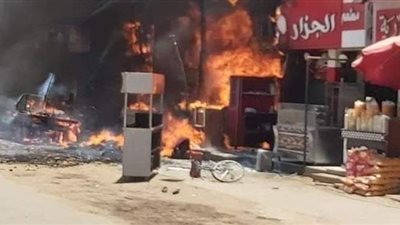 لحظة انفجار أسطوانة بوتاجاز في حريق مطعم بالمنيا | فيديو