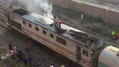 انتداب المعمل الجنائي لبيان سبب حريق قطار البدرشين