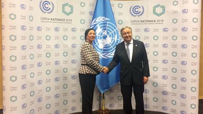 أمين عام الأمم المتحدة يبحث مع وزيرة البيئة قضية تغير المناخ