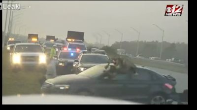 سيارة تطيح بشرطي مرور أثناء تحقيقه في حادث تصادم (فيديو)