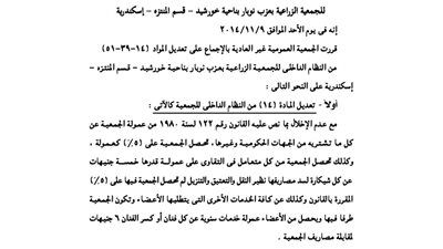 محضر الجمعية العمومية للجمعية الزراعية بعزبة نوبار