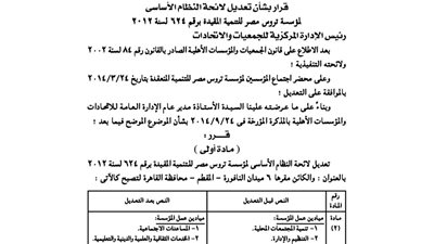 تعديلات لائحة مؤسسة تروس مصر للتنمية
