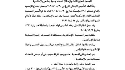 ملخص تأسيس جمعية الإسكان لأعضاء 