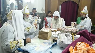 أسقف عام المنيا يشارك الأقباط الـ«مارمينا» باحتفالات البشارة (صور)