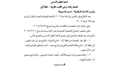 تعديل لائحة جمعية رعاية مرضى القلب بالغربية