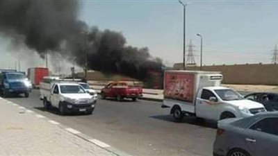 حريق هائل بسيارة وقود على محور الأوتوستراد