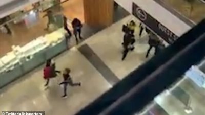 فرار المتسوقين من مركز تجاري لحظة مداهمة الشرطة لرجل يحمل سكينا (فيديو)