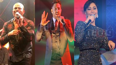 النجوم يتألقون في رأس السنة.. عمرو دياب يشعل حفل أبو ظبي بصحبة دينا الشربيني.. هيفاء وهبي تتألق في تونس.. فؤاد وشيرين وحماقى نجوم حفلات القاهرة.. وصراع على عرش الرقص الشرقي بين صافيناز ودينا وفيفي