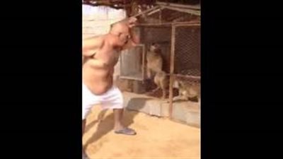 بالفيديو.. سكران يلاعب كلاب شرسة