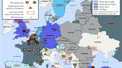 خريطة هجمات «داعش» في أوربا