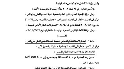 تعديل لائحة جمعية تنمية المجتمع المحلى بتاج العز