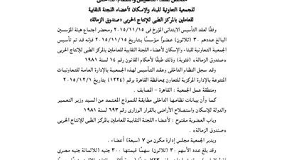 ملخص عقد تأسيس جمعية الإسكان للعاملين بالمركز الطبى للإنتاج الحربى