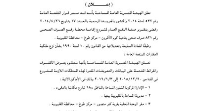 قرار عرض كشوف خرائط مشروع الصرف الصحي بمركز طوخ بالقليوبية