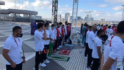 لحظة تأدية بعثة مصر في طوكيو صلاة العيد بالقرية الأولمبية | صور