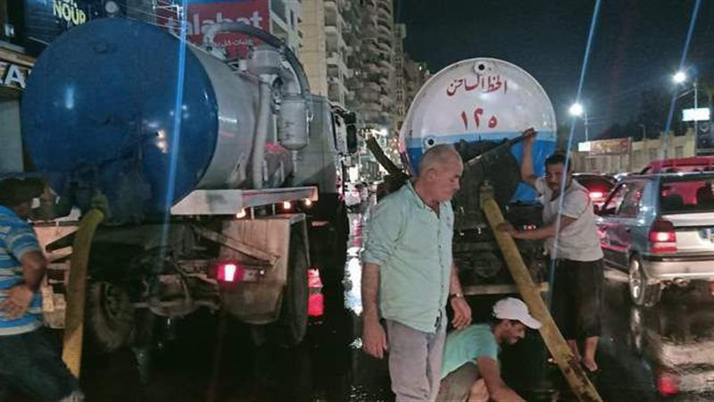 انفجار خط مياه بالمنصورة
