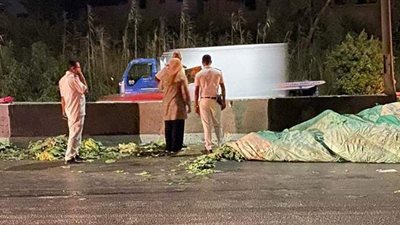 انقلاب سيارة نقل على الطريق الزراعي | صور