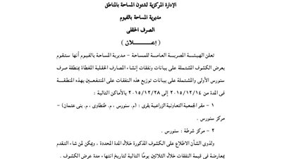 إعلان مديرية المساحة بالفيوم