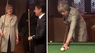 رئيسة وزراء بريطانيا تلعب بلياردو مع نظيرها الإيطالي في شرم الشيخ (فيديو)