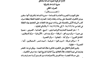 إعلانات مديرية المساحة بالشرقية
